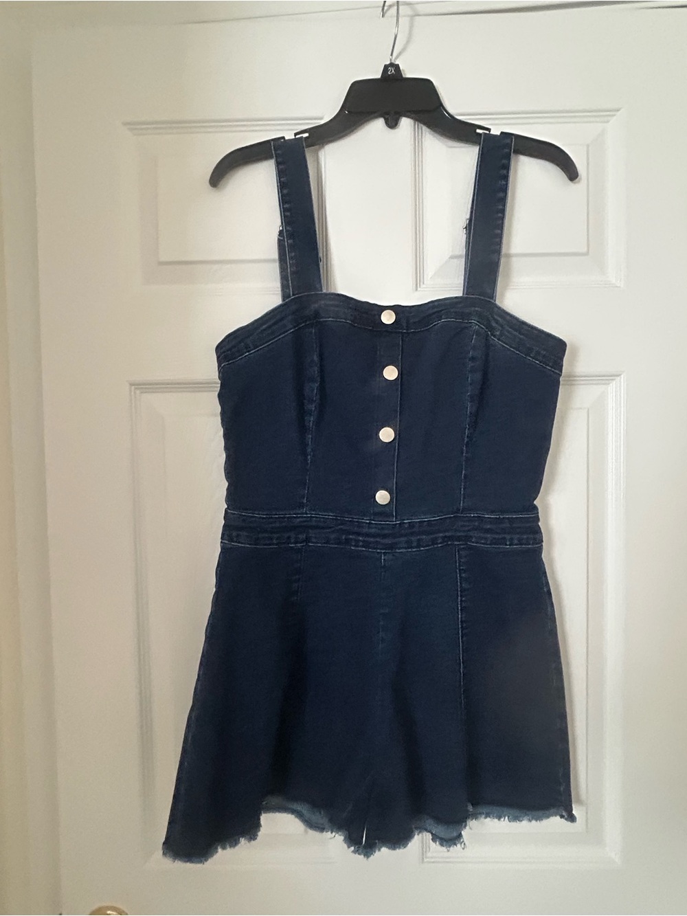Wisteria Lane Denim Navy Blue Button-Front Romper
